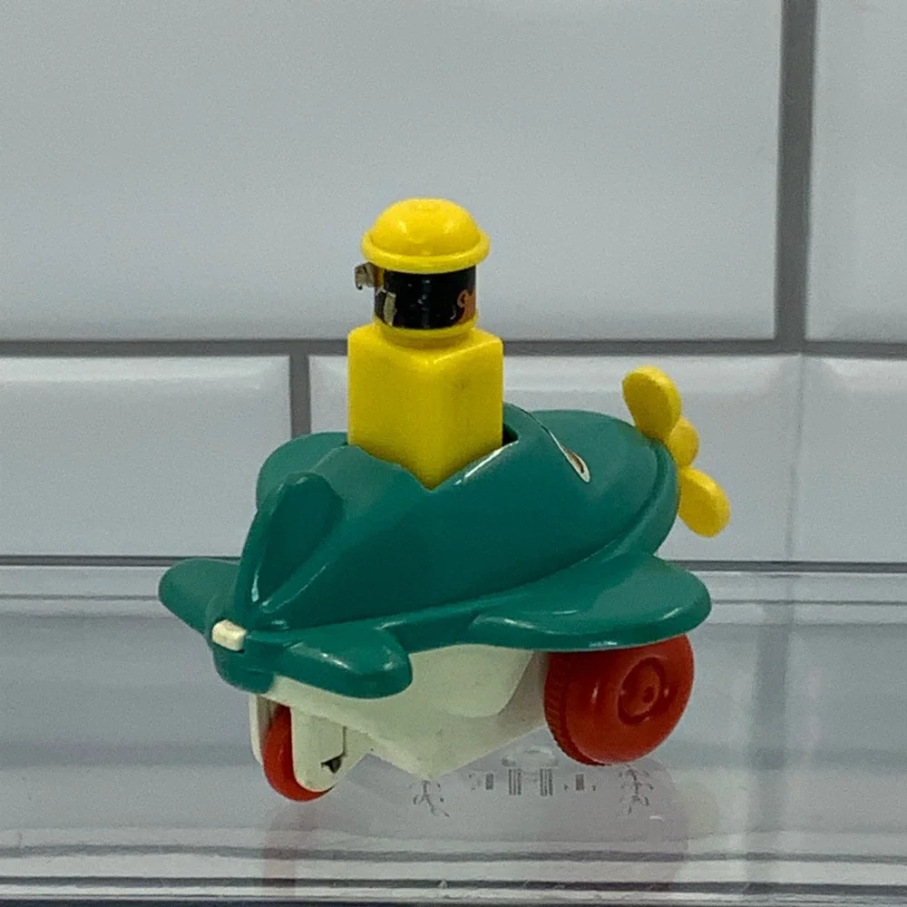 Vintage Tomy Wind Up Airplane Toy Teal White Red Wheels Pilot Figure Singapore